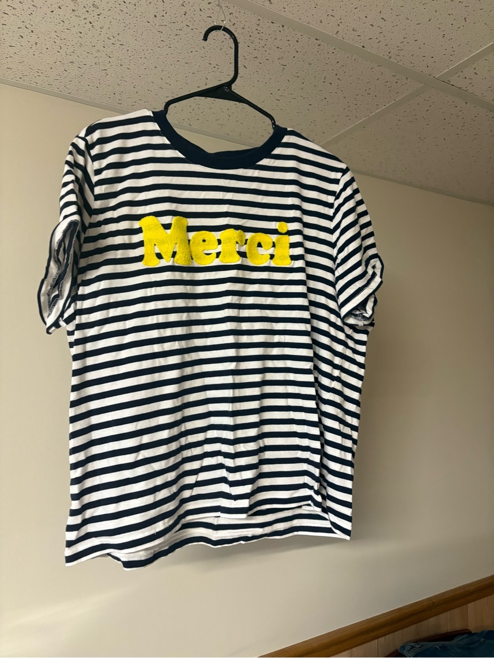H&M Navy & White Striped Tee with Yellow Accent